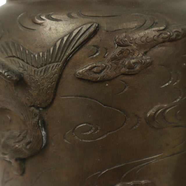 Brown Japanese Meiji Bronze Phoenix Vases, 1890s, Set of 2 For Sale - Image 8 of 18