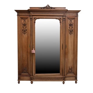 Grand Scale Antique Neoclassical Walnut Armoire For Sale
