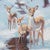 Original oil painting by Sean Wu, A family of deer by the snowy stream.