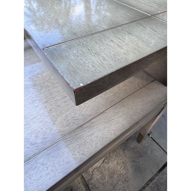 Wood Pair of 1958 Lane Mid-Century Modern Two-Tier Step End Tables With Brass Sabots For Sale - Image 7 of 15