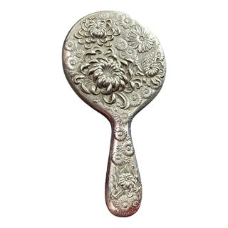 Antique Japanese Repoussé Vanity Hand Mirror, 1890s For Sale