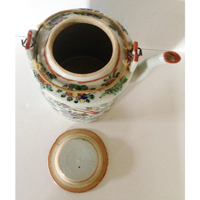 Antique Floral & Bird Design Chinese Teapot For Sale - Image 4 of 5