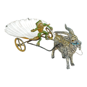 Viennese Cold Painted Bronze Goat Cart With Frog Driver 19th Century