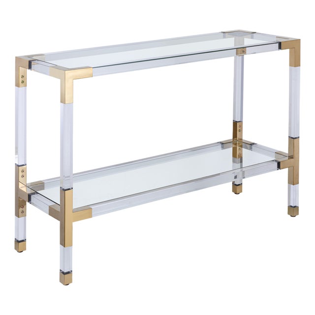 Pasargad Home Lucen Glass Console Table With Gold Accents & Acrylic Frame For Sale