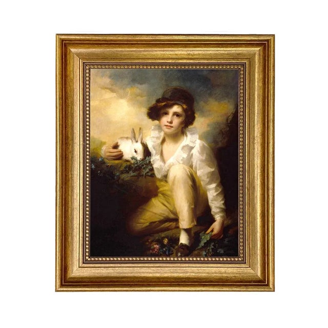 Not Yet Made - Made To Order Boy and Rabbit by Raeburn Print on Canvas in Antiqued Gold Frame- 11-1/2" X 13-1/2" For Sale - Image 5 of 5