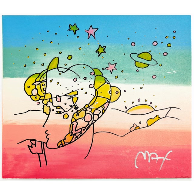 Original mixed media drawing with watercolor on paper. Hand signed by Peter Max. Frame size 18 x 20 inches. Artwork size...
