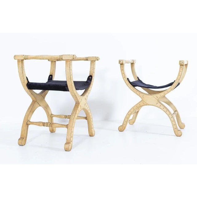 Set of English Polychrome Painted Mahogany X Frame Stools, 19th Century For Sale - Image 5 of 11