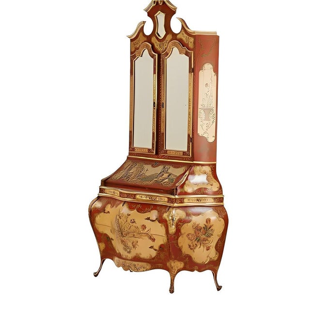 Wood Italian Venetian Rococo-Style Painted Secretary Cabinet-Mirrored Doors, C. 1930s For Sale - Image 7 of 14