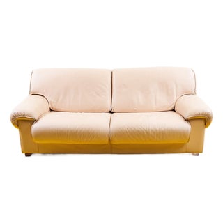 Vintage Cream Leather Sofa For Sale