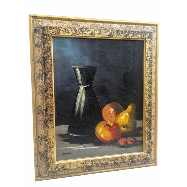 Vintage Still Life Oil Painting on Canvas Board Framed Signed by the Artist, Ferri
