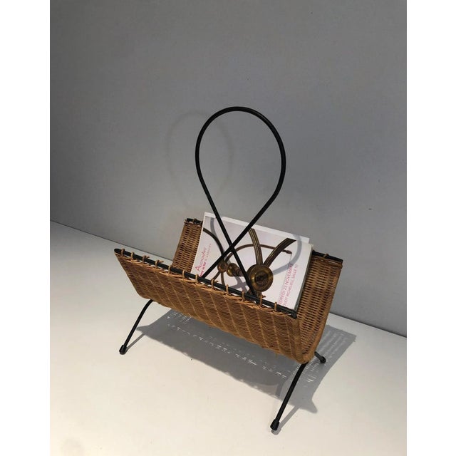 Circa 1950 French Black Lacquered Metal Magazine Rack For Sale - Image 10 of 13