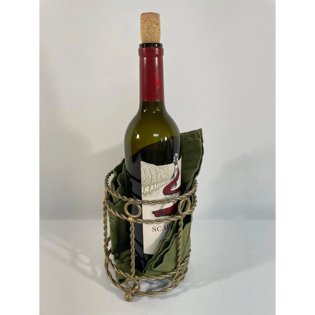 Vintage 1970s Gold Twisted Metal Wine Bottle Holder For Sale - Image 11 of 11