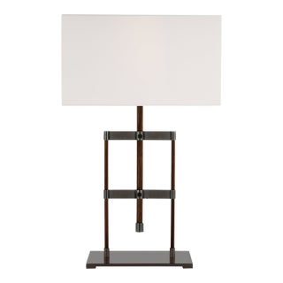 Ray Booth by Visual Comfort Signature Alda 25" Adjustable Table Lamp in Bronze and Dark Walnut with Linen Shade For Sale