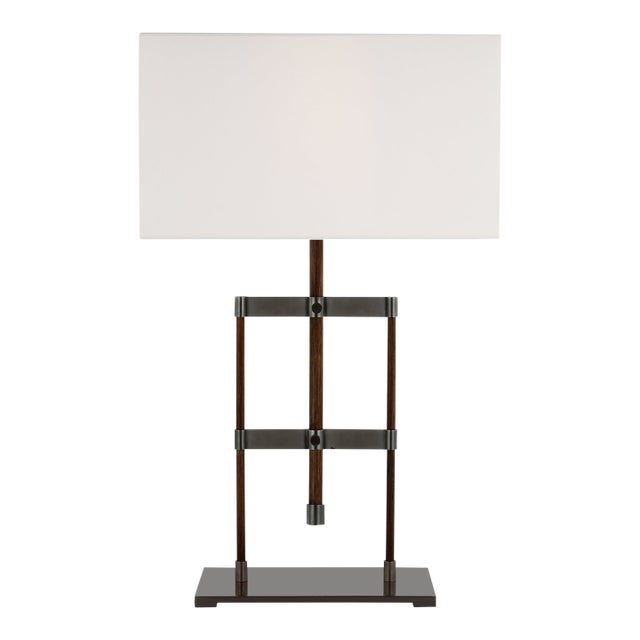 Ray Booth by Visual Comfort Signature Alda 25" Adjustable Table Lamp in Bronze and Dark Walnut with Linen Shade For Sale