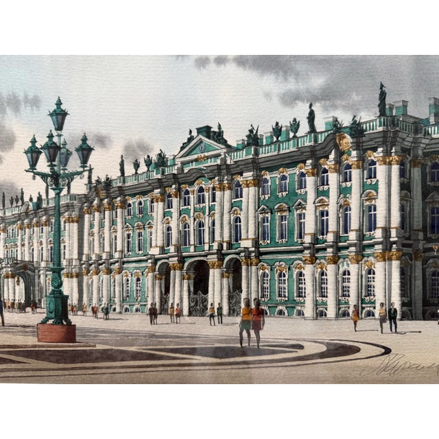 Mid Century Original Water Color Painting of the Hermitage Art Museum in St. Petersburg - Framed For Sale - Image 4 of 9
