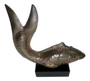 Vintage Patinated Brass Sculpture of a Fish
