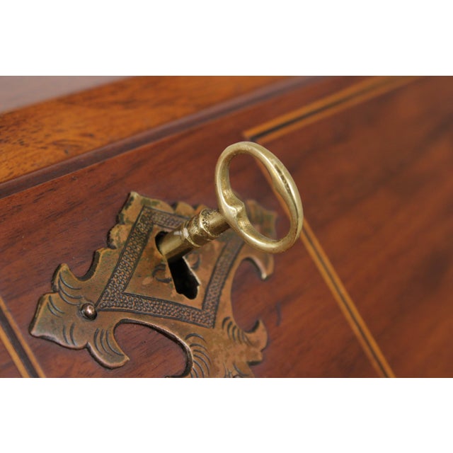 Antique Bench Made Inlaid Walnut Slant Front Desk For Sale - Image 10 of 16