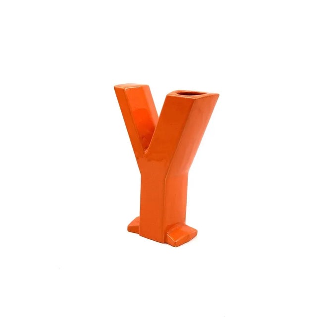 Space Age Orange Y Letter Shaped Ceramic Solifleur Vase by Marcel Radureau, 1970 For Sale - Image 11 of 13