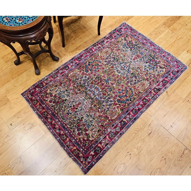 French Provincial 19th Century Persian Kerman Lavar Rug, All-Over Floral Pattern, Ivory & Green, 3’ X 5’ For Sale - Image 3 of 12