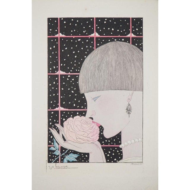 Georges Lepape, Jeune femme à la rose, Etching For Sale - Image 7 of 7