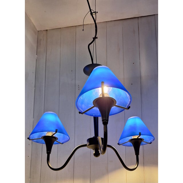 2000 - 2009 Vintage Ceiling Lamp with Black Metal Frame and Blue Glass Shades from Kramer-Leuchten, 2000s For Sale - Image 5 of 8