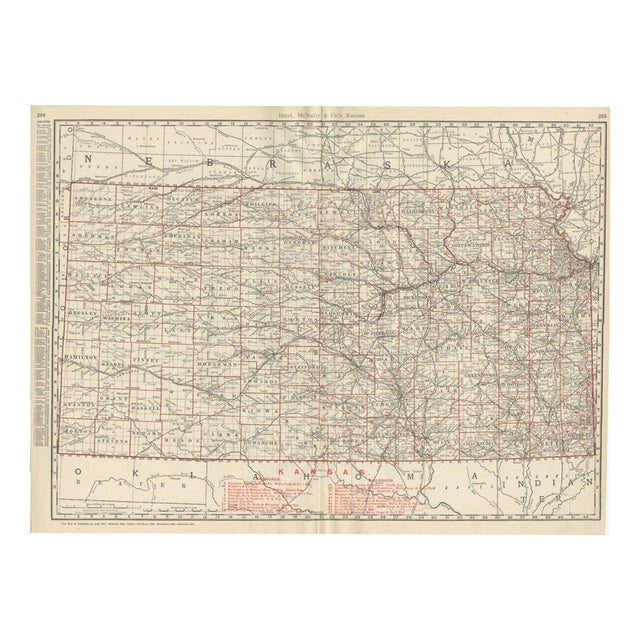 Antique Map of Kansas The Sunflower State by Ran McNally, 1899 For Sale