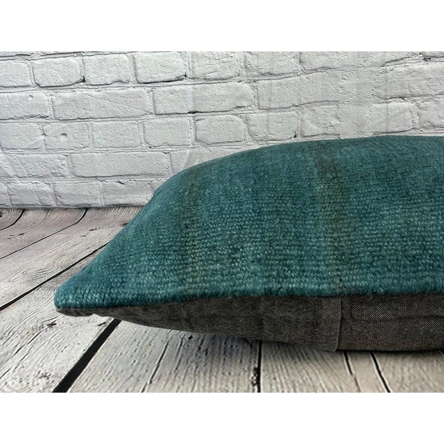 16 x 24 Hemp Pillow Turkish Cushion Natural Grayish Blue Pillow Cushion Cover For Sale - Image 4 of 4