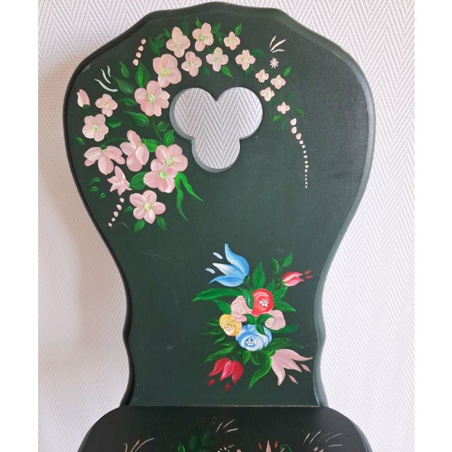 Pair of Vintage Hand-Painted Folk Art Chairs, Scandinavian Decorative Folk Chairs, Cottage Accent Chairs For Sale - Image 11 of 17