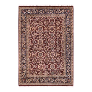 Shabby Chic 1990's Agra Tabriz Pak-Persian Burgundy/Blue Wool Rug - 9'3'' X 13'2'' For Sale