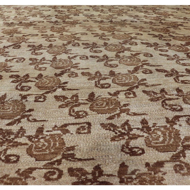 Measures: 6'5 x 9'2 Unique Antique Turkish Konya Rug with All-Over Floral Pattern in Taupe and Brown. Keivan Woven Arts /...