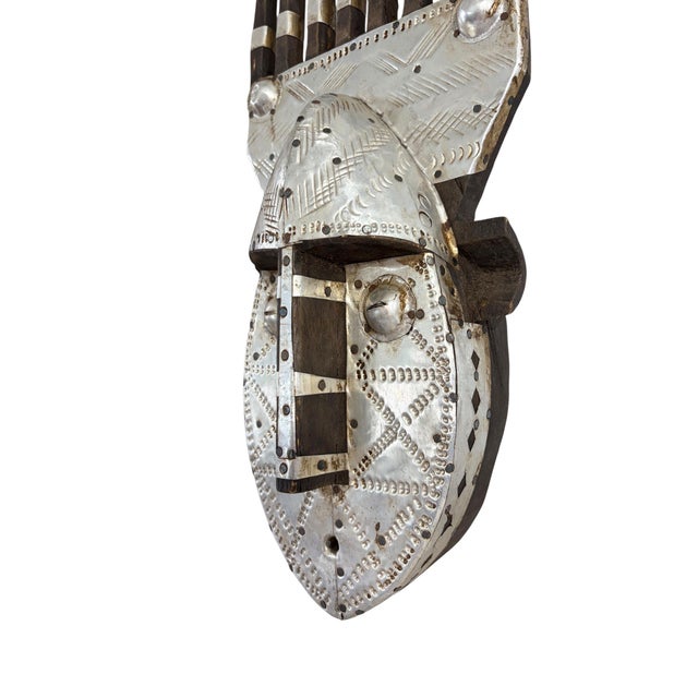 African Bamana Ntomo Marka Mask W/ Aluminum 22.5" H For Sale - Image 9 of 9