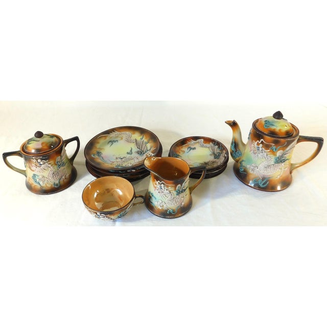 Japanese Vintage Mid-Century Japanese Moriage Dragonware Tea Set For Sale - Image 3 of 14