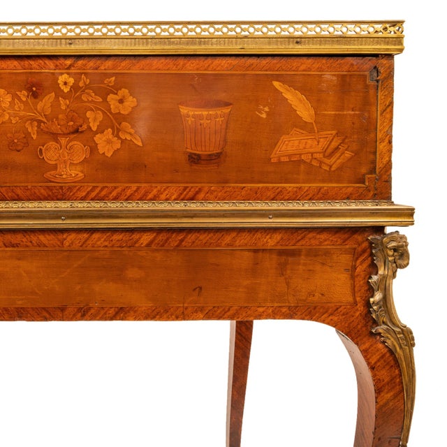 French Antique Louis XV Ormolu Marquetry Bonheur Du Jour Desk Roger Vandercruse 1780 For Sale - Image 3 of 12