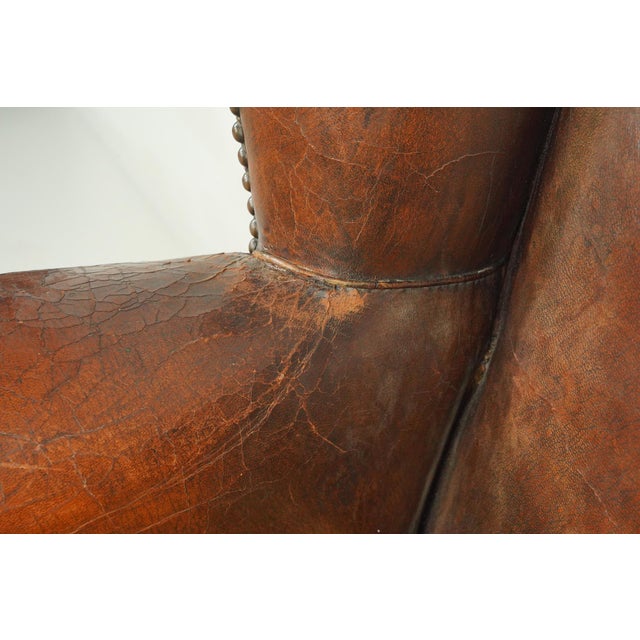 Wood Vintage European Brown Leather Club Chair With Ashtray For Sale - Image 7 of 11