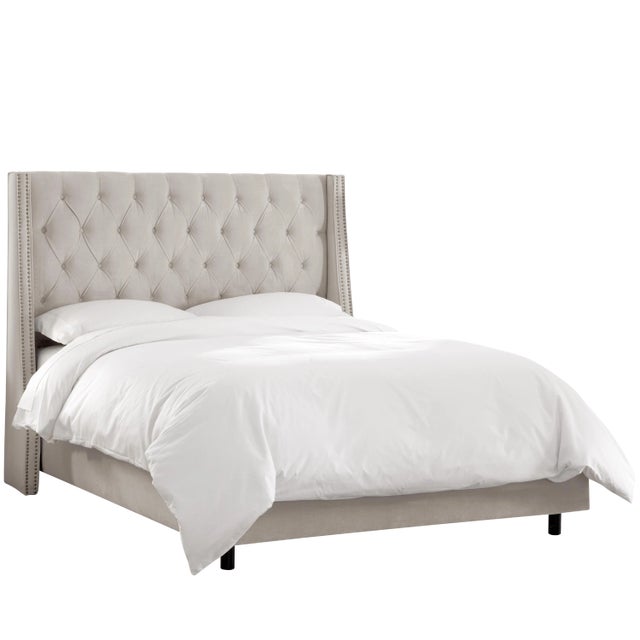 Not Yet Made - Made To Order Ivy Tufted Wingback Bed in Light Grey Classic Velvet, California King For Sale - Image 5 of 6