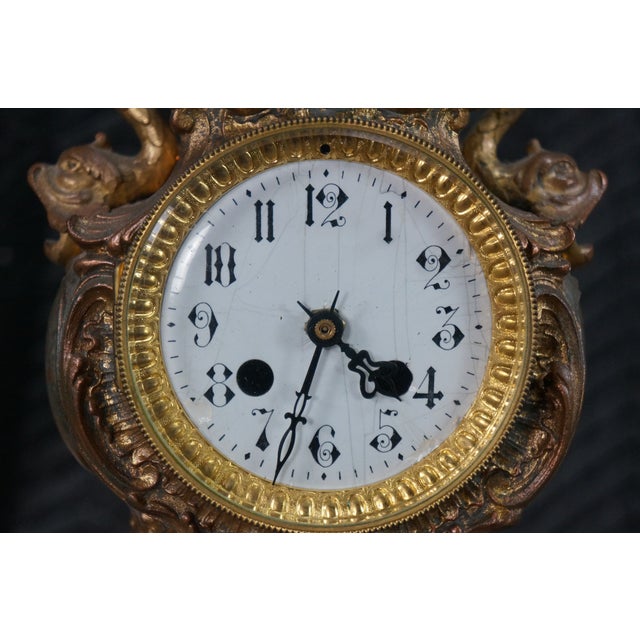 Metal Antique French Louis XV Rococo Sèvres Style Hand Painted Porcelain Mantel Clock For Sale - Image 7 of 18