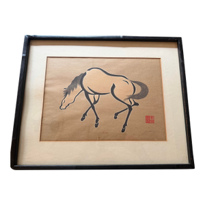 Mid Century Modern Japanese Woodblock Print of a Horse as Signed by the Artist Artist, Yoshijiro "Mokuchu" Urushibara (1888–1953)