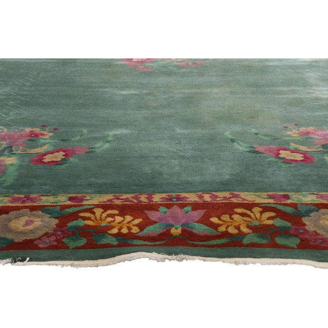 Antique Green Chinese Art Deco Rug, 08'06 X 11'04 For Sale - Image 4 of 10