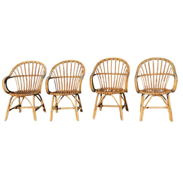 Rattan Armchairs, France, 1960s, Set of 4 For Sale - Image 12 of 14