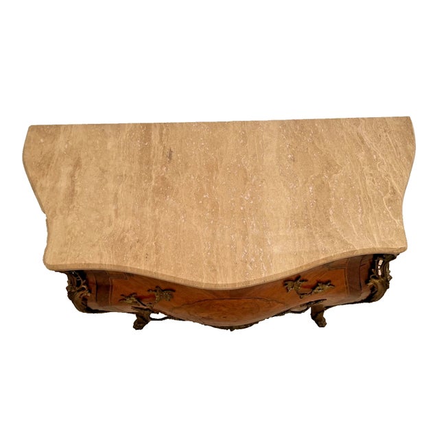Antique French Bombe Nightstand, Commode Chest of Drawers, Inlays, Marble Top For Sale - Image 4 of 13