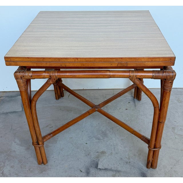 Ficks Reed Expandable Bamboo Game & Dining Table with 4 Matching Chairs, C. 1960 For Sale - Image 17 of 18