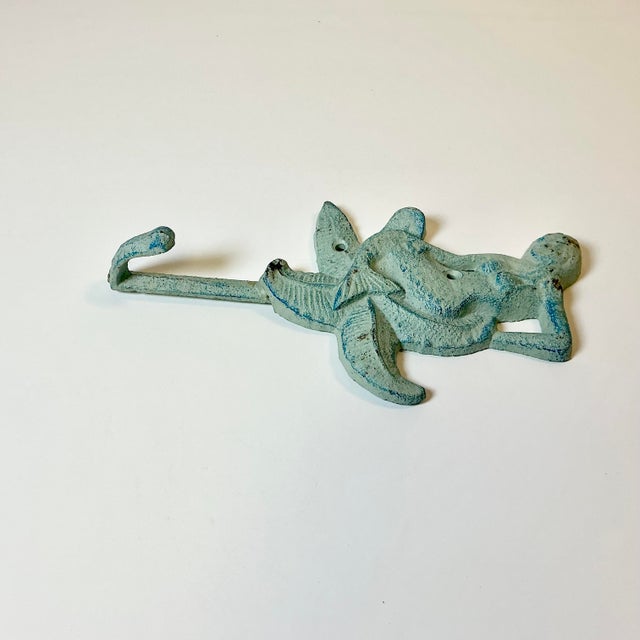 1970s Vintage Nautical Coastal Cast Iron Verdigris Mermaid Wall Hook. For Sale - Image 9 of 16