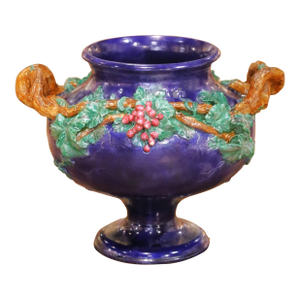 19th Century French Barbotine Terracotta Urn Signed MI De Sèvres 1858