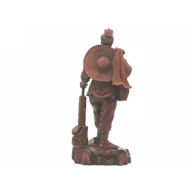 Chinese Antique Rosewood Carved Chinese Fisherman Figurine For Sale - Image 3 of 9