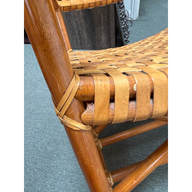 In the Style of McGuire Lattice Leather Strip Safari Chair For Sale - Image 12 of 12