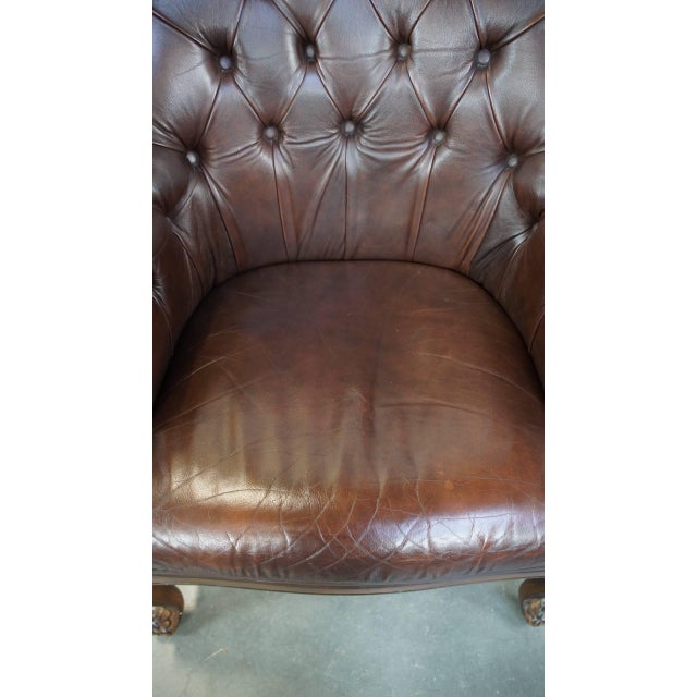 English Cowhide Chesterfield Armchair with Wood Legs For Sale - Image 6 of 16