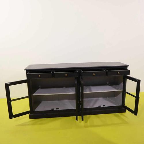 Black Sideboard with Four Glass Doors and Four Drawers