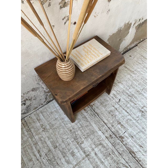 Vintage Brutalist Bedside Table in Elm, 1970s For Sale - Image 11 of 18