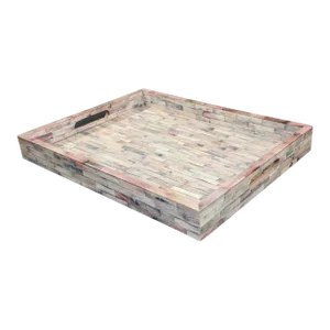 Rectangular Tessellated White Bone Inlaid Serving Tray Made in India