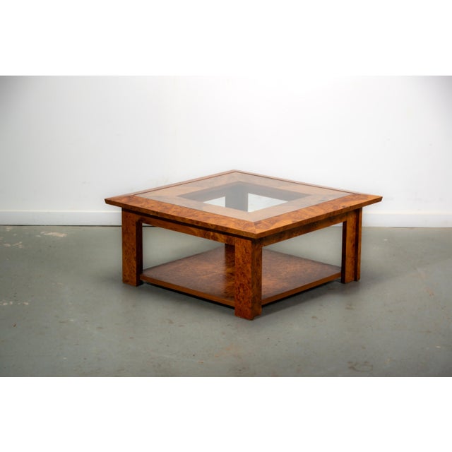 Walnut Burl and Glass Coffee Table, 1989 For Sale - Image 12 of 12